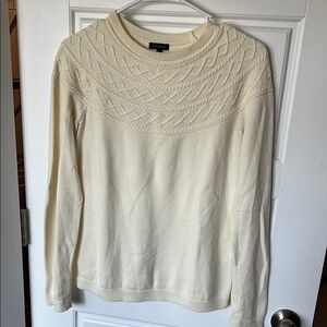 Talbots Cream Crew Neck Sweater with Cable Knit